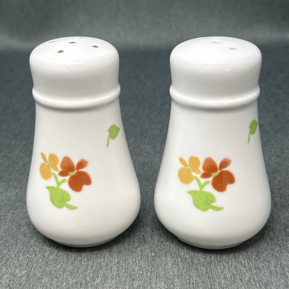 Vintage Noritake Japan Flower Power Salt and Pepper Shakers Milk Glass Orange